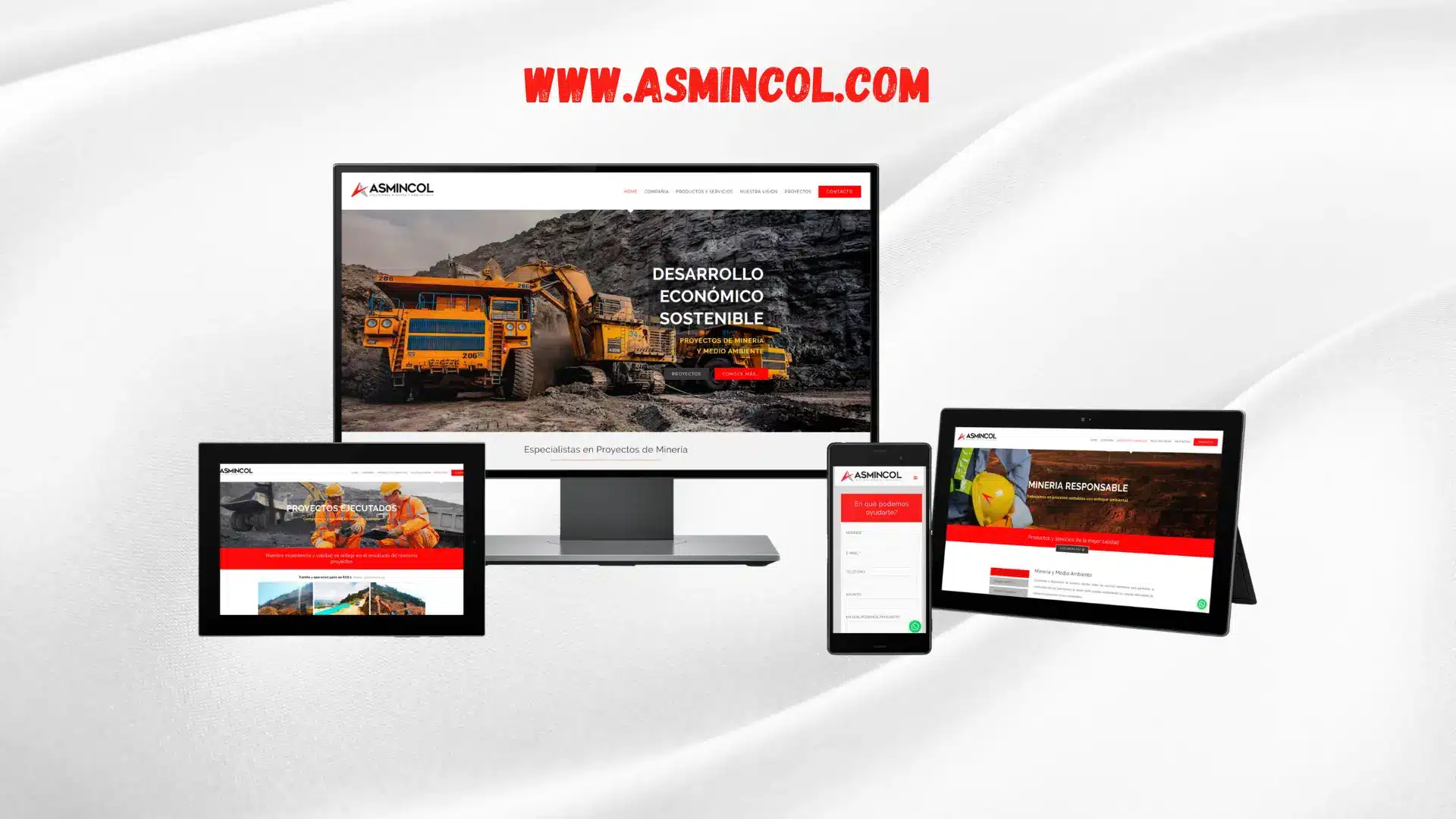 Diseño web de Asmincol, empresa de proyectos mineros, en múltiples dispositivos - Tumarcaviral.com agencia de marketing digital