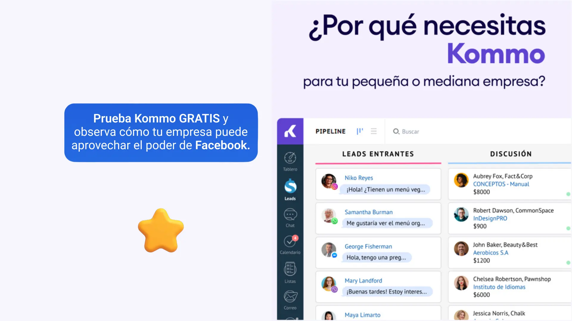 CRM para creación de clientes potenciales desde chats en redes sociales - tumarcaviral.com