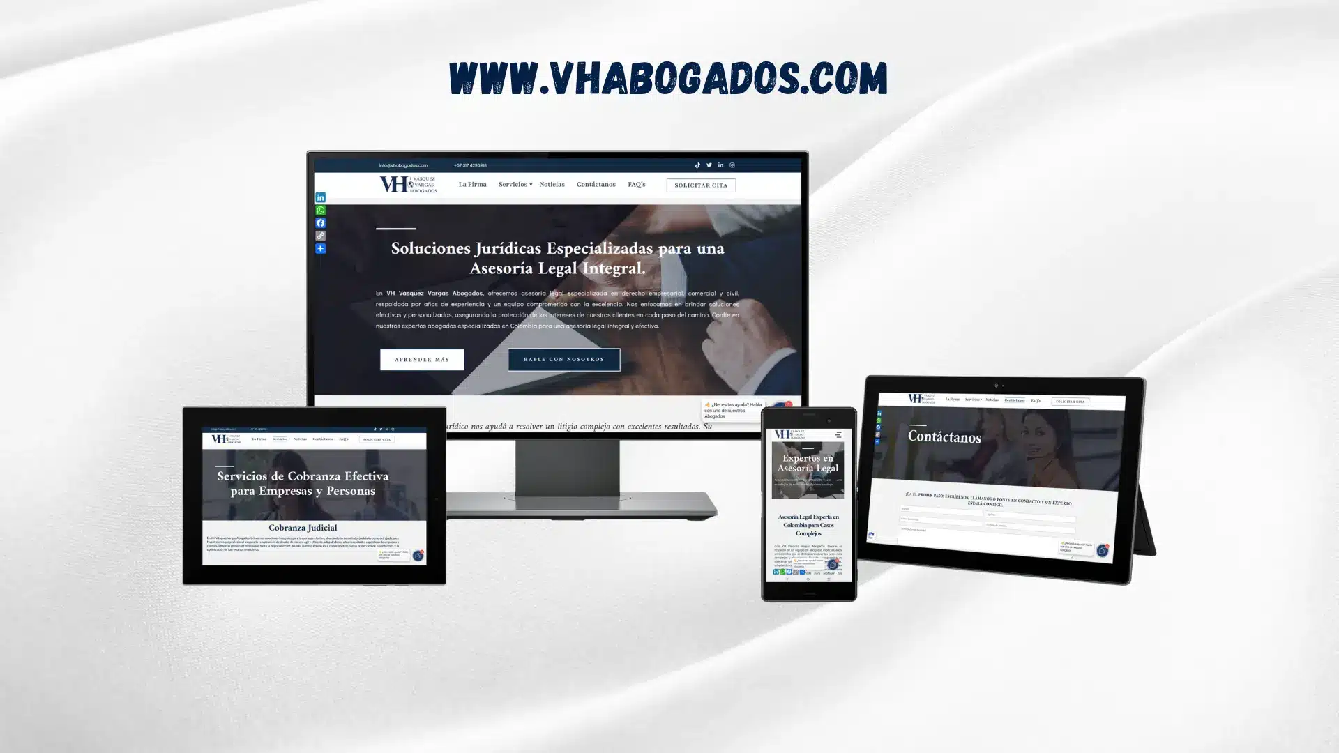 Diseño web de VH Abogados, firma de asesoría legal, en dispositivos variados - Tumarcaviral.com agencia de marketing digital