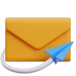 Icono de un sobre amarillo con un avión de papel azul, representando servicios de email marketing.